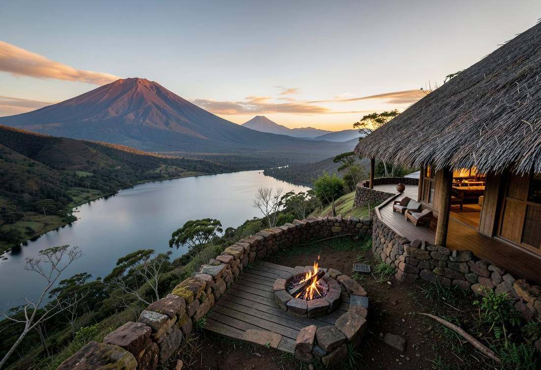 Illustrative lodge setting overlooking the Virunga landscape